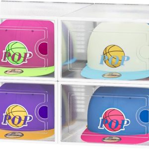 Aimeaihe Hat Organizer Box. 4 Pack Stackable Hat Storage for Baseball Caps.